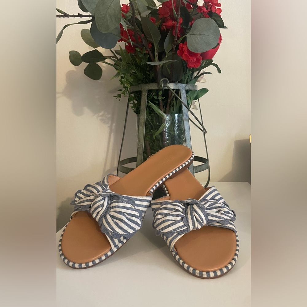 J Crew Blue and White Stripped Sandals with Bow